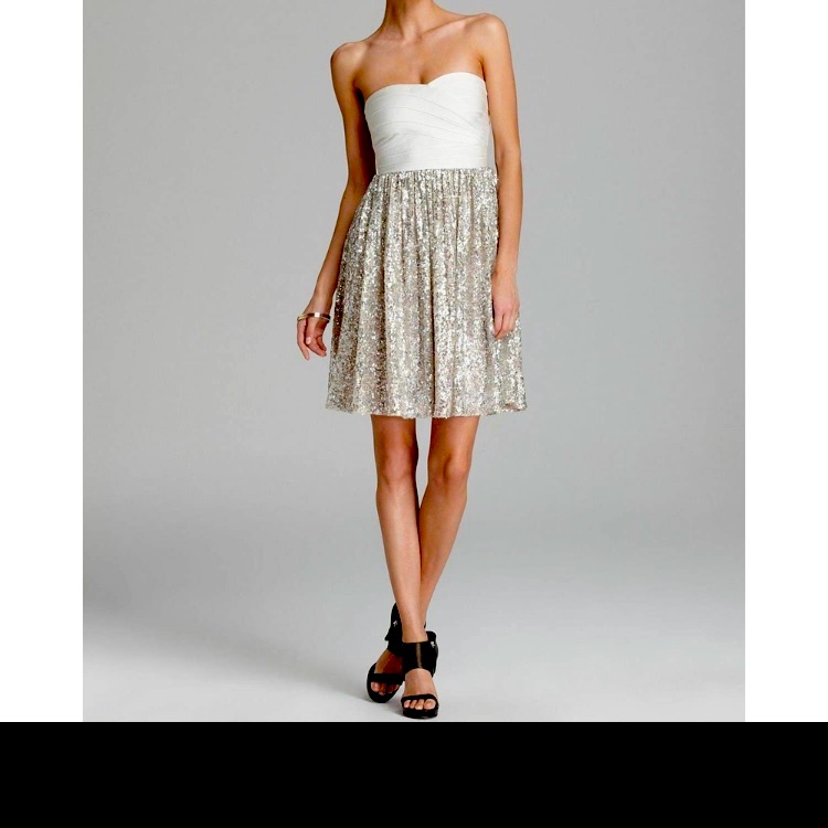 Erin Fetherston Ivory Strapless Sequins Bandage Cocktail Dress New $595